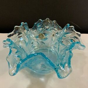 Westmorland Floral Ice Blue Candy Bowl Dish Glass Handmade Vintage #42